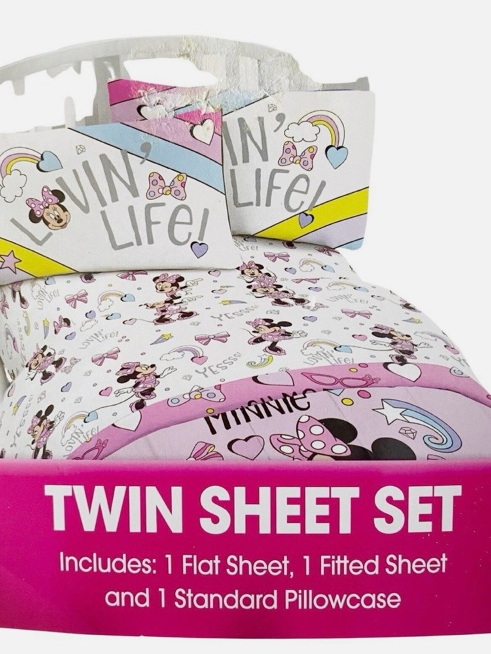 White & Pink Minnie Mouse Kids Twin sheet set